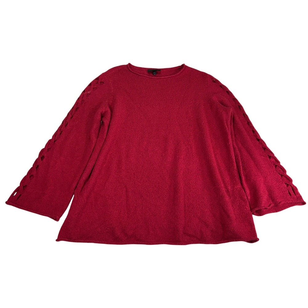 Ann Taylor Red Metallic Shimmer Lace Up Sleeve Pullover Sweater Womens XL